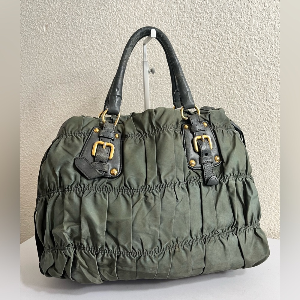 Prada Olive Green Quilted Nylon Tote with Gold Hardware - Picture 6 of 16
